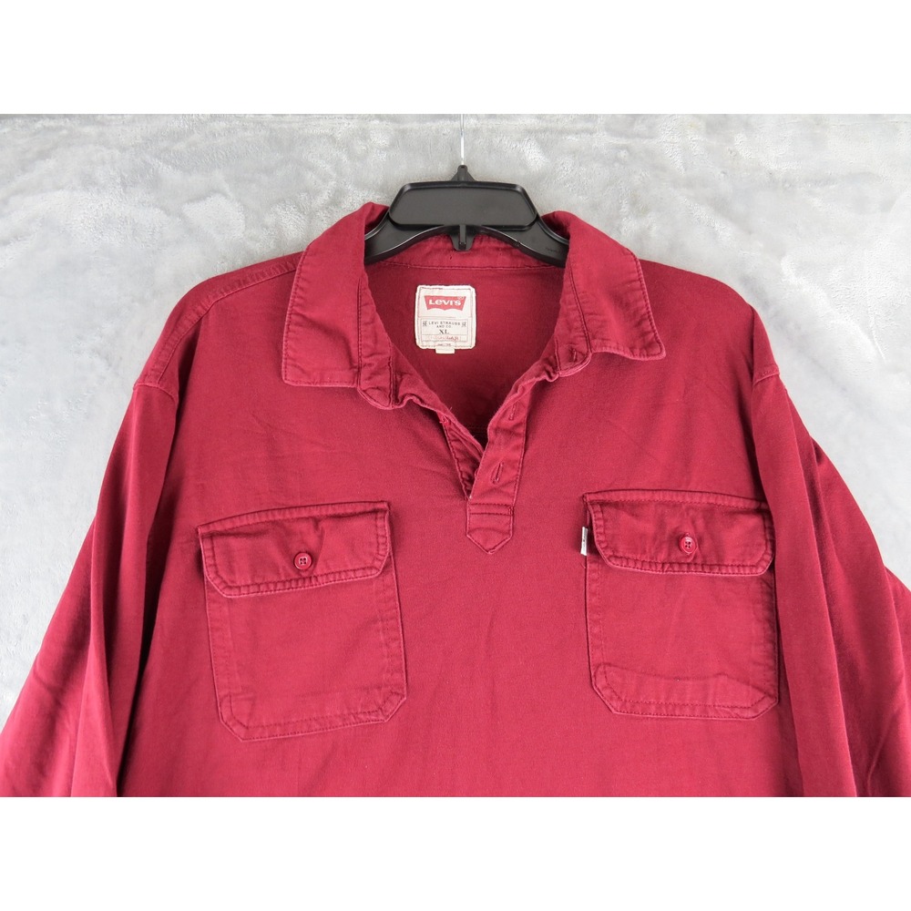 Levis Men’s XL Burgundy Red Long Sleeve Shirt‎ Two Pocket Polo outdoor city